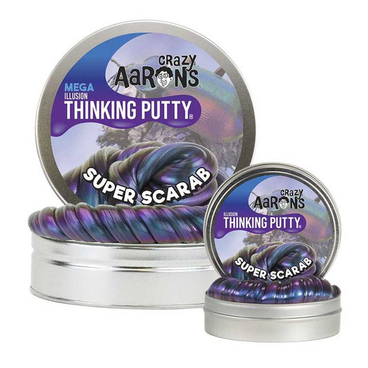 Scale comparison of Mega tin size to regular size Thinking Putty® tin.